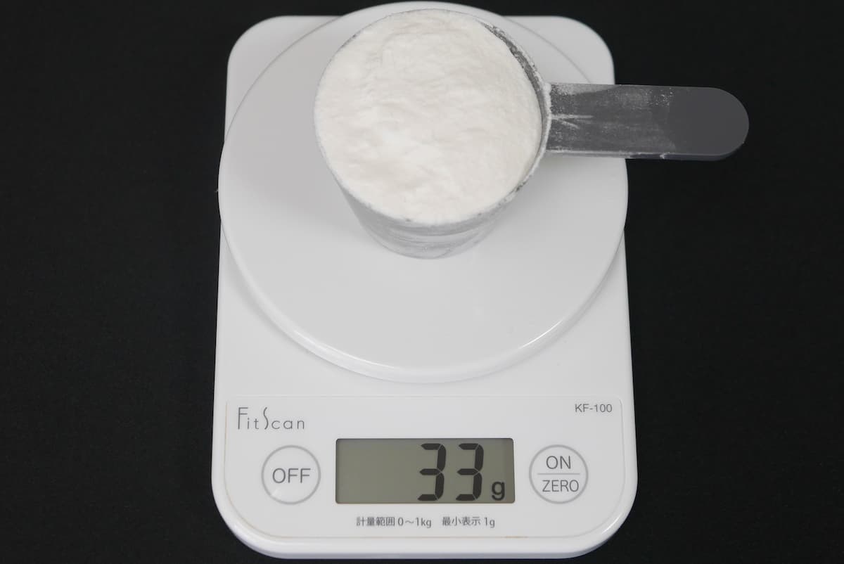 クリアホエイアイソレート ホワイトピーチは付属のスプーン1杯33g