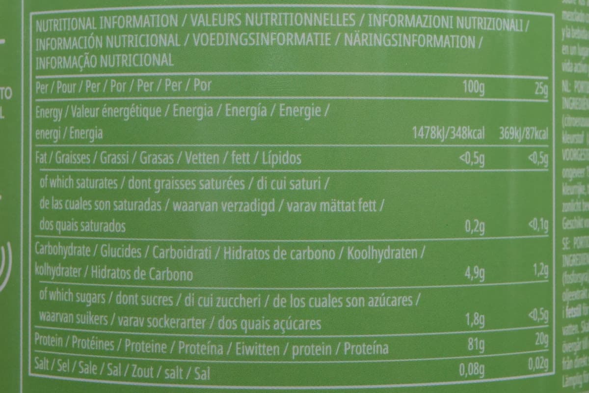 クリアホエイアイソレート アップルの栄養成分