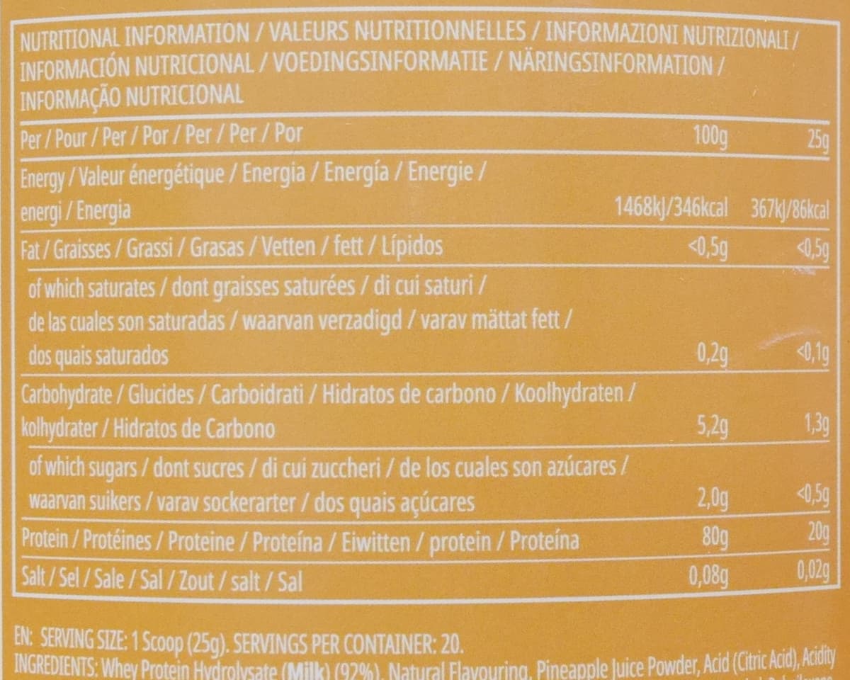 クリアホエイアイソレート パイナップルの栄養成分