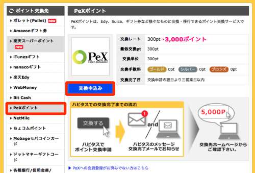 ハピタスからPeXへのポイント交換方法1