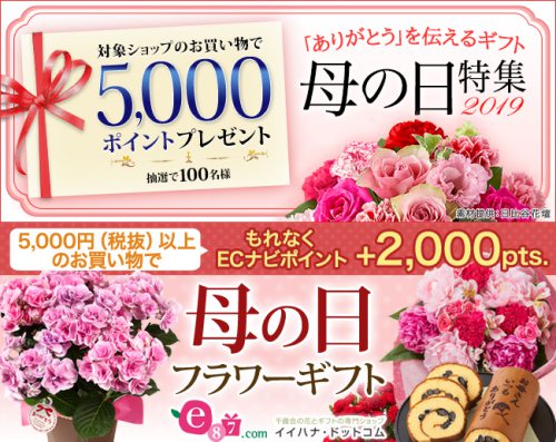 母の日キャンペーン！イイハナ・ドットコムで2,000pts.プレゼント＆抽選で100名に5,000pts.プレゼント！