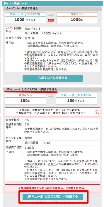 GポイントからJRキューポへの交換手順2