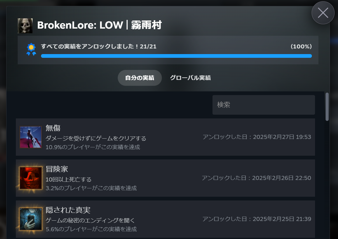 『BrokenLore: LOW | 霧雨村』全実績解除