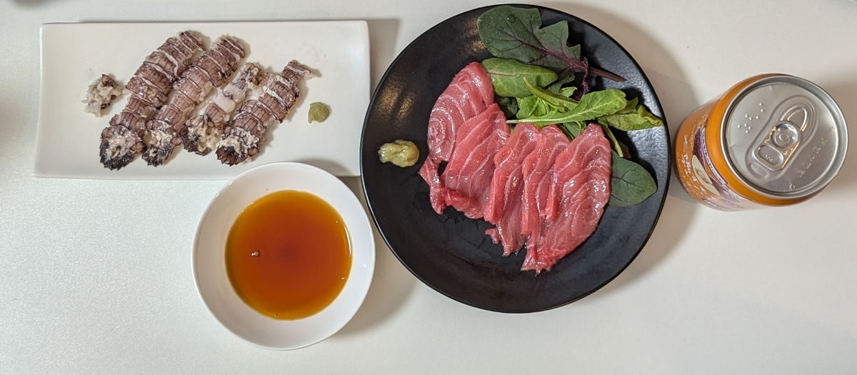 ボイルシャコと本生鮪の刺身