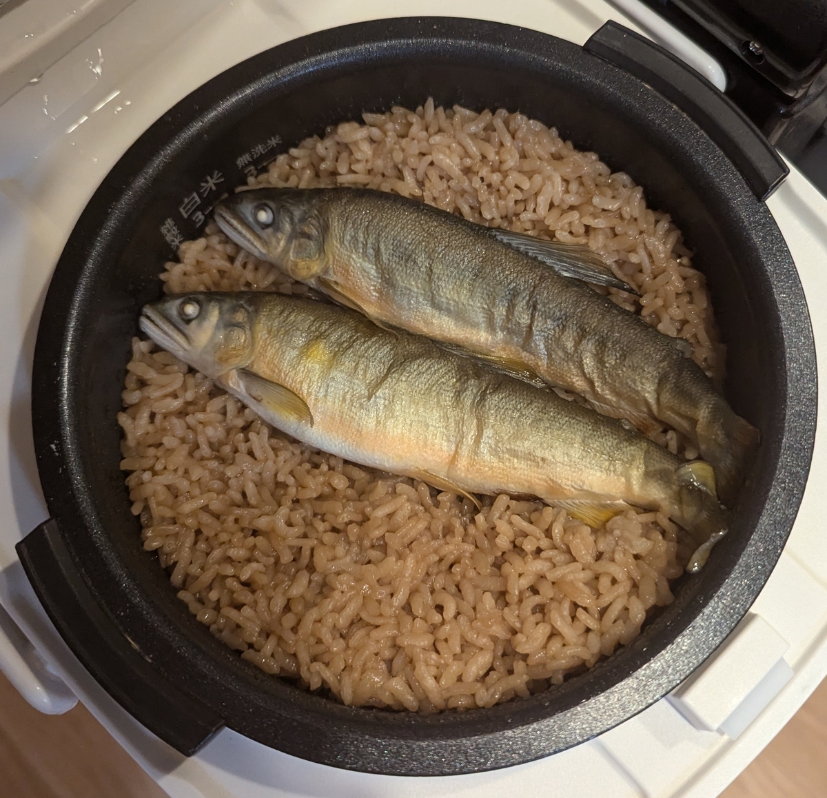 鮎の炊き込みご飯炊きあがり