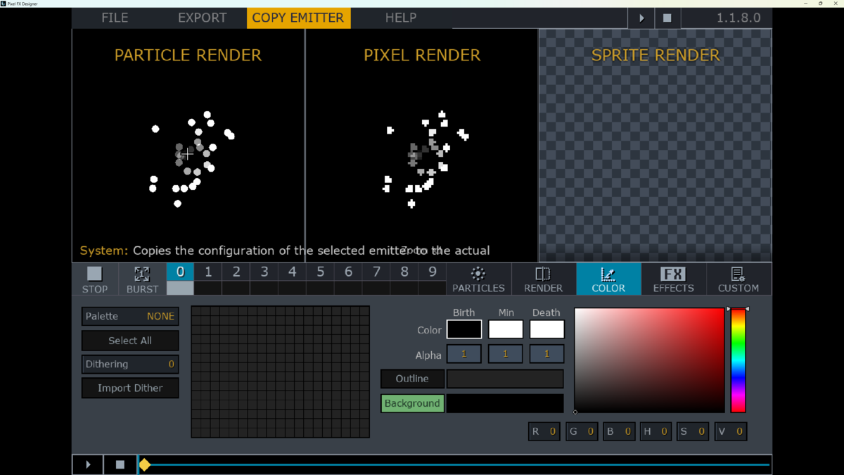 『Pixel FX Designer』パーティクルの色を変える