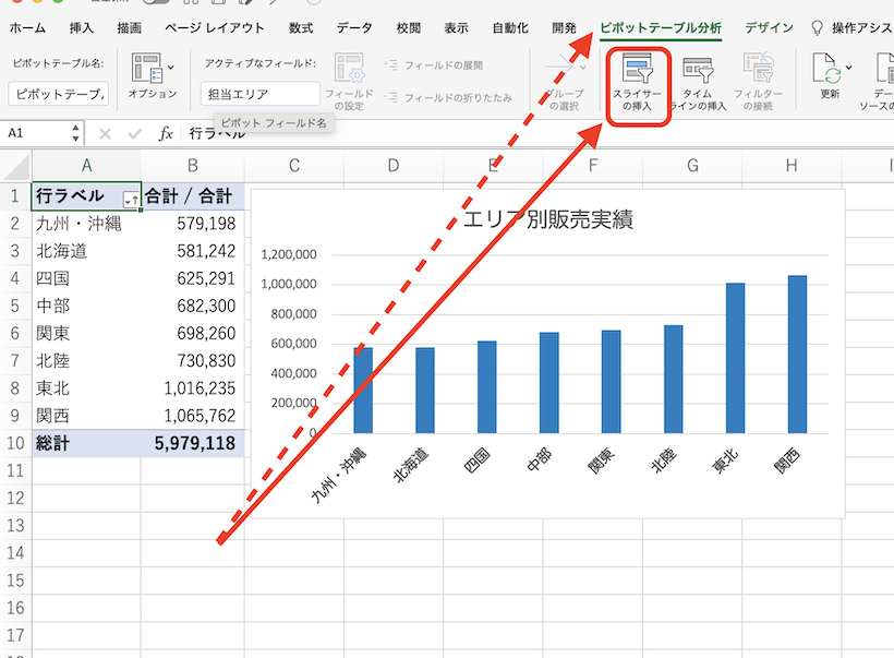 「スライサーの挿入」をクリック