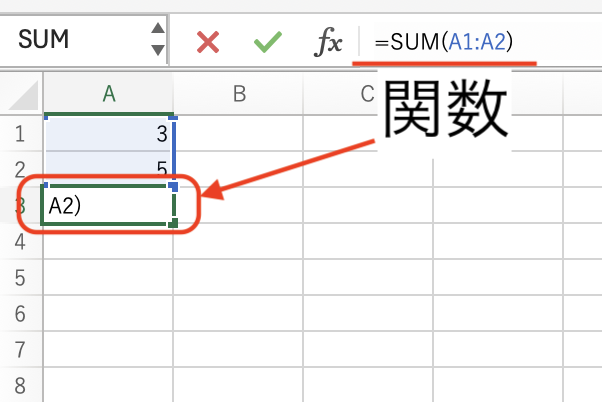 Excel関数の入力箇所