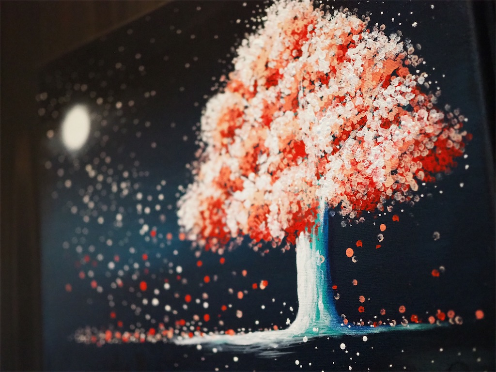 アート】『照らされて夜桜』春が来た。アクリル絵の具で描く言葉絵