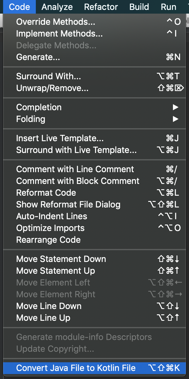 JavaからKotlinへの自動変換機能