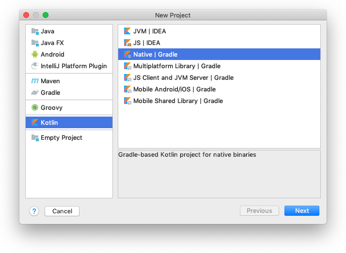 IntelliJ IDEAでKotlin/Nativeのプロジェクトを作成する場合