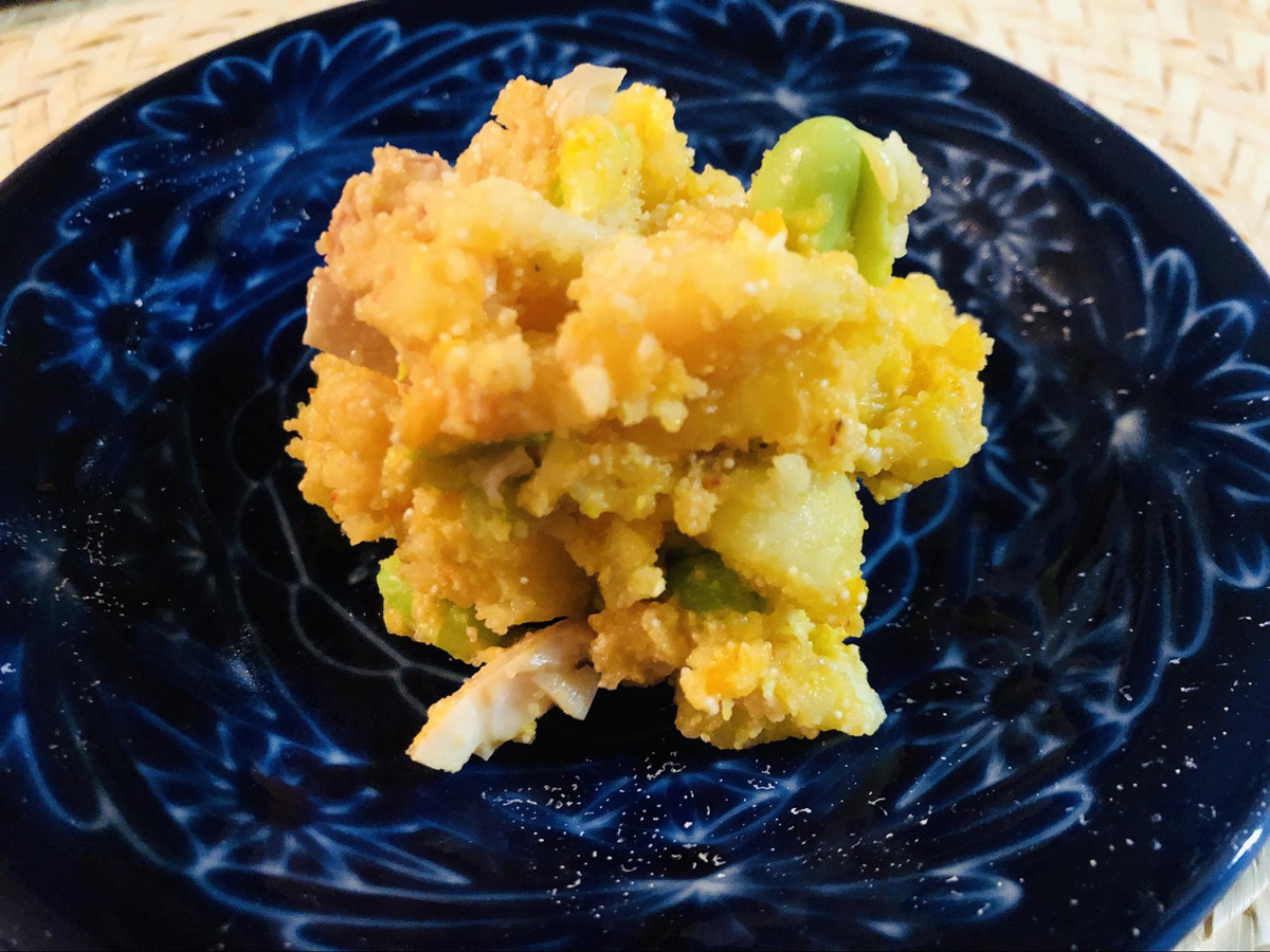 じゃがいも＋マヨネーズ＋味玉＋枝豆＋炙り明太子のポテサラ