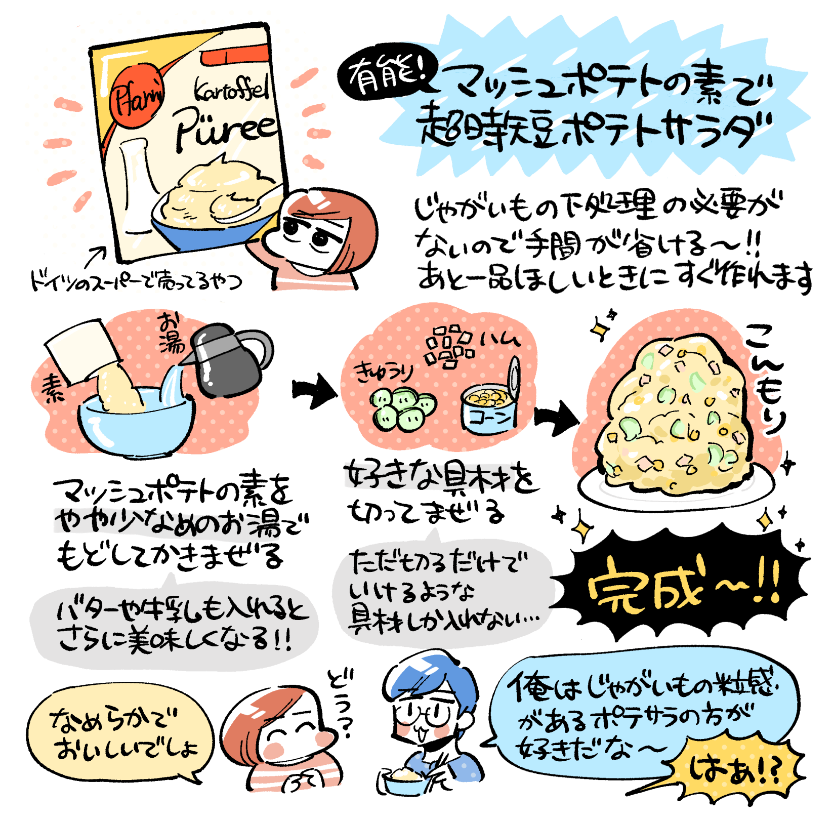 マッシュポテトの素を使うとポテサラ作りが超時短に！