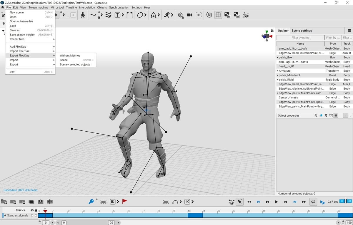 自然なモーションを作成するcascadeurで人型モデルのモーションを作成する その２ 作成モーションをunityやblenderに取り込む Mrが楽しい