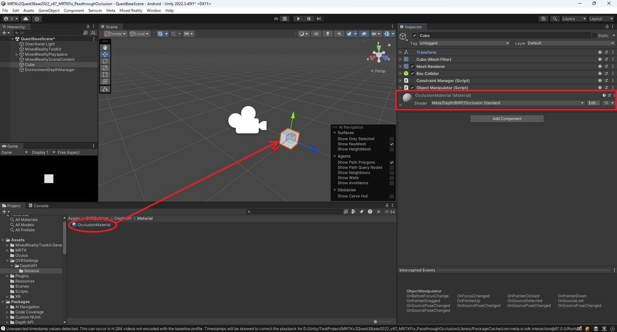 MRTKv2.xを使ってMetaQuest3向けのUnityプロジェクト作成を行う その