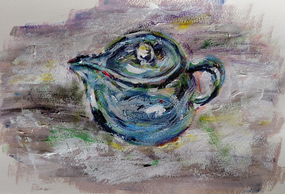 茶道の急須の油絵 茶道の急須の油絵