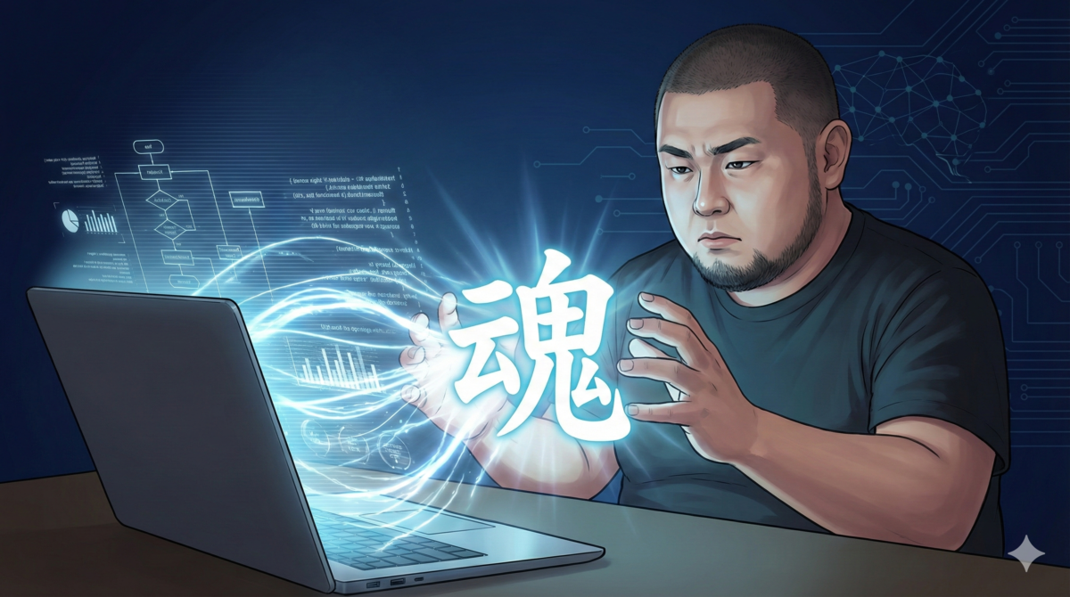 AIに魂を込めるイラスト
