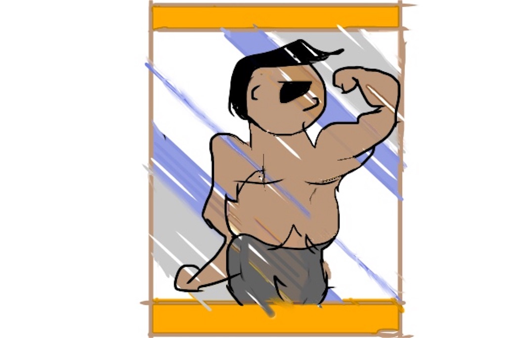 脱衣所でポージングするイラスト