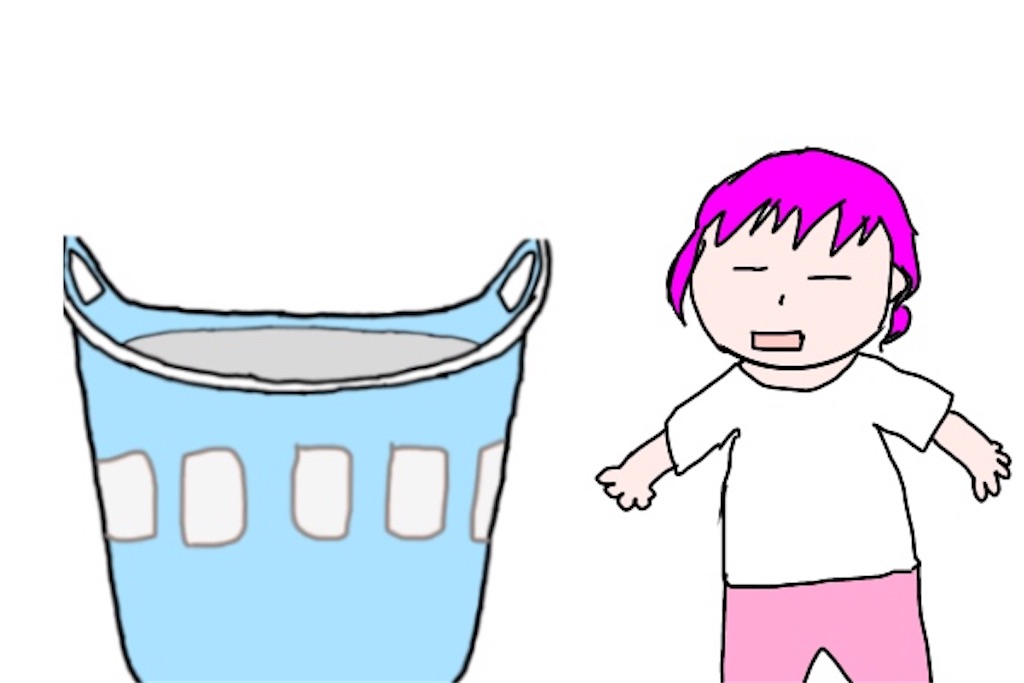 洗濯かごと子供のイラスト