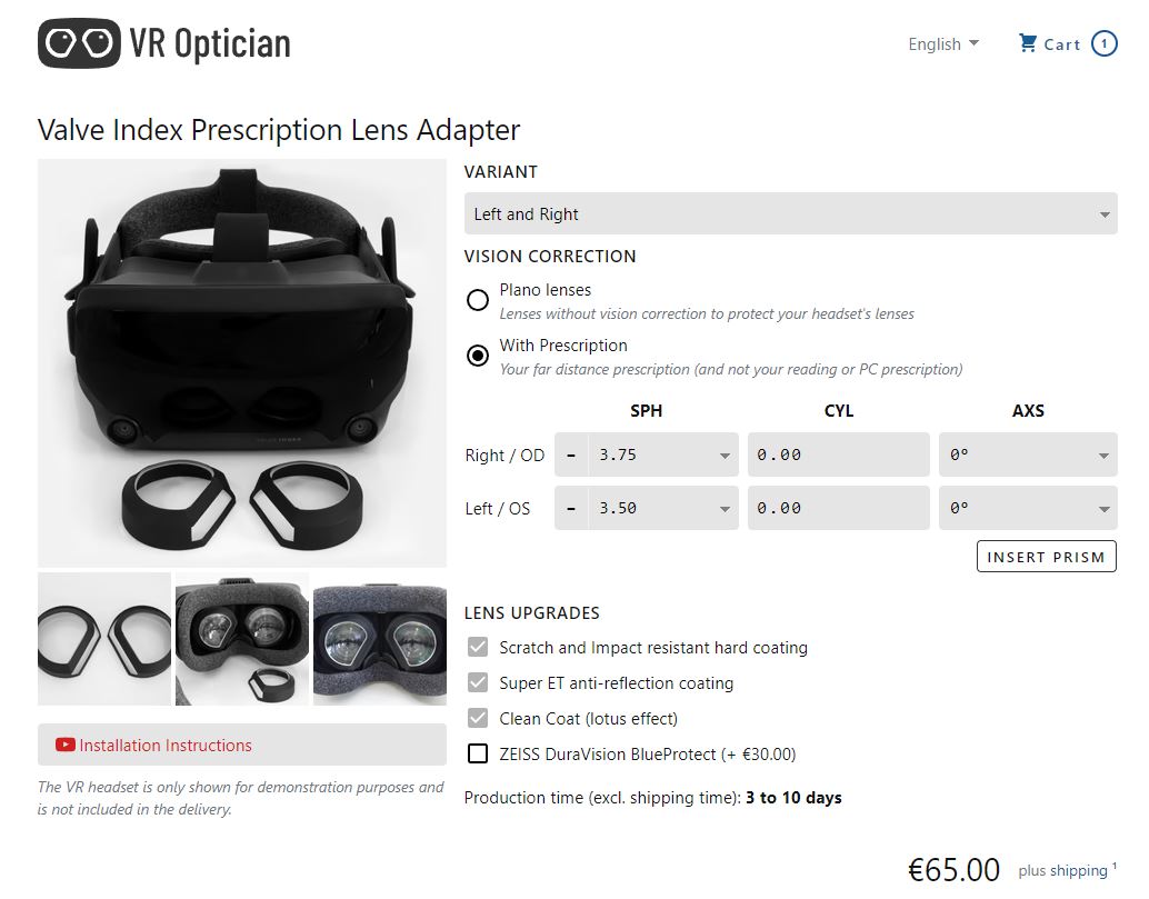 【VR】HMD（Valve INDEX）用レンズを買った話（VR Optician） - メモ帳