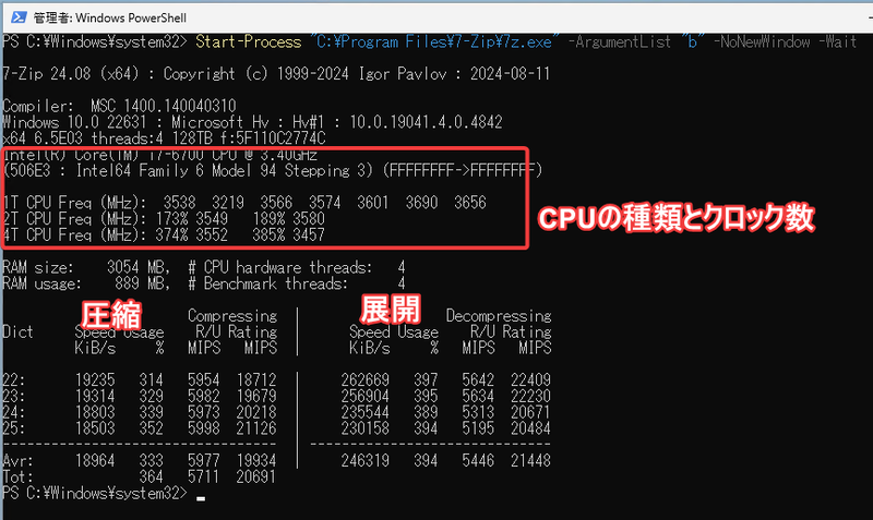 7-zipでベンチマークを実行する - 社内SEの話