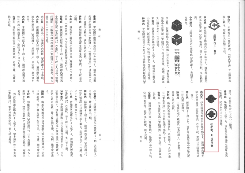 打越氏の本紋の１つ松皮菱紋（「家紋でたどるあたなの家系」より）