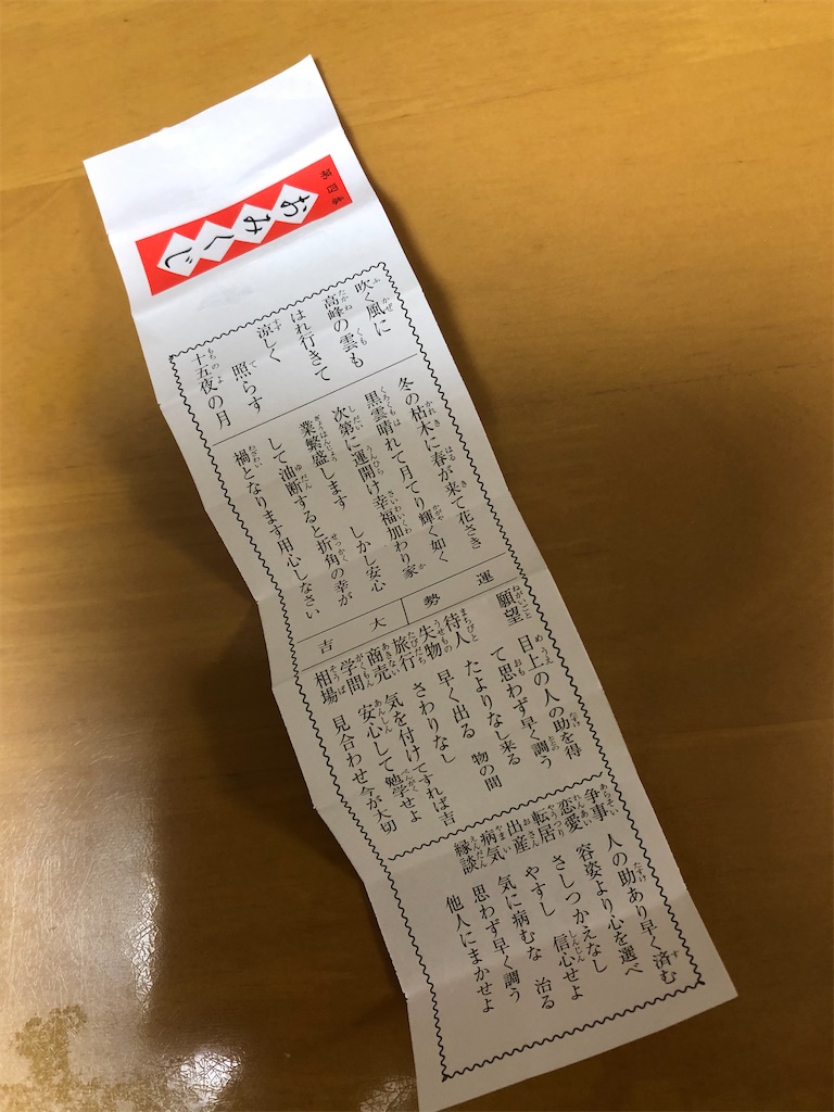 大吉4番〉: 令和元年 12月30日のおみくじ - 駒込好きの雑記ブログ