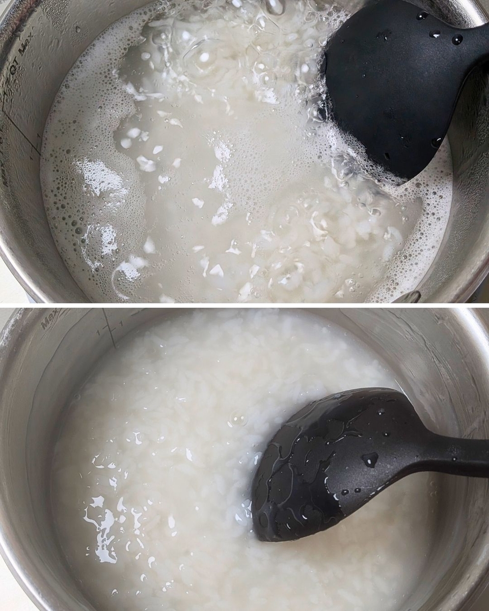 ごはんと水を鍋に入れて加熱する