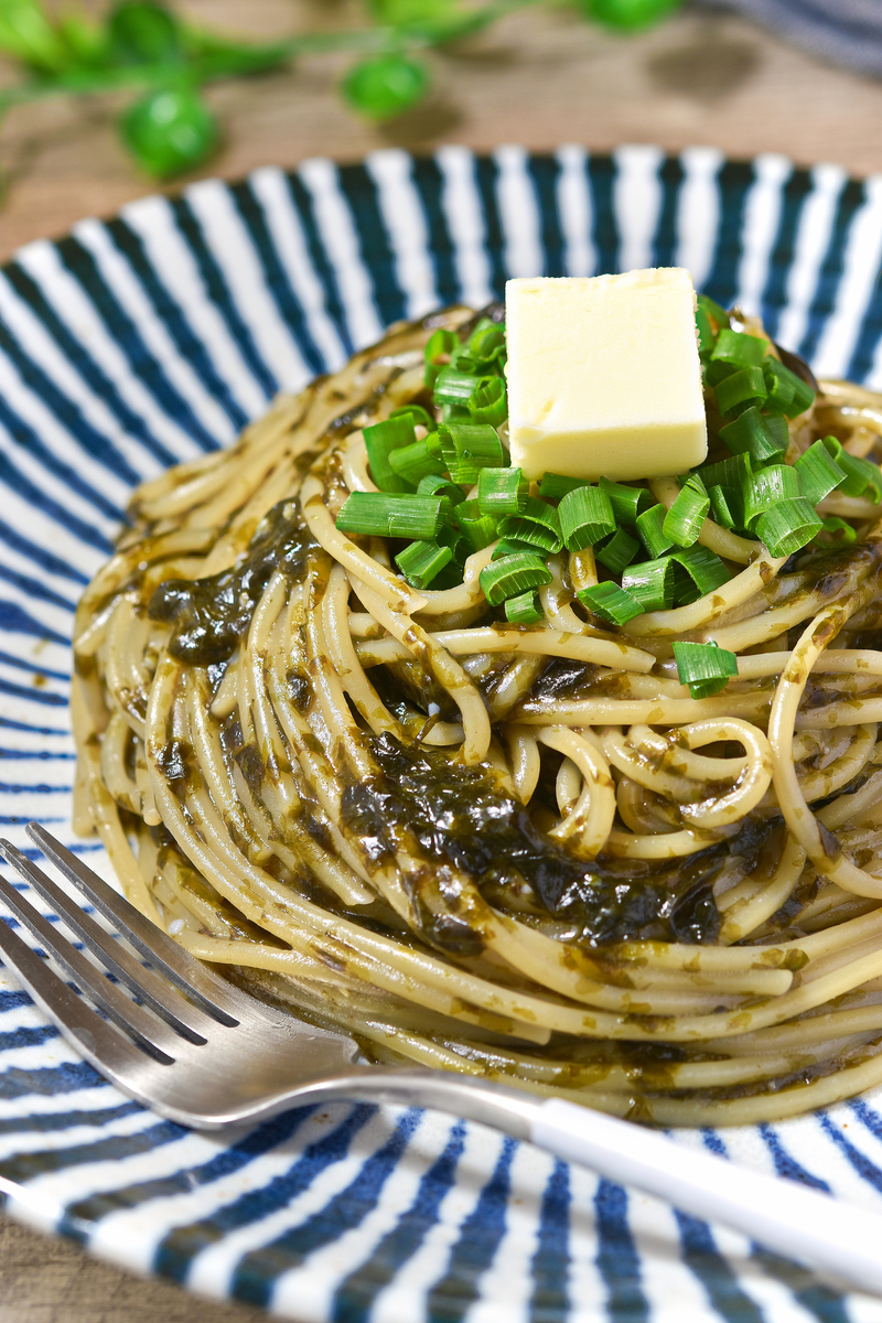 海苔とわさびのワンパンパスタの完成写真 フライパン1枚で作れる和風パスタ