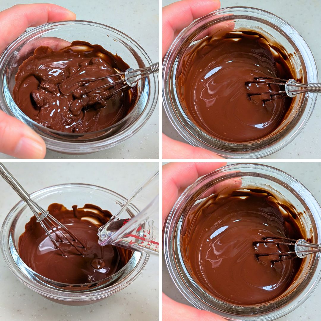 溶かしたチョコにサラダ油を混ぜている様子