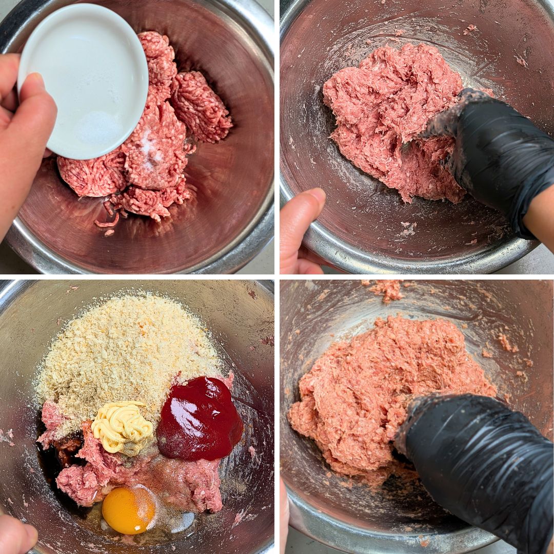 ひき肉をよく捏ねている様子