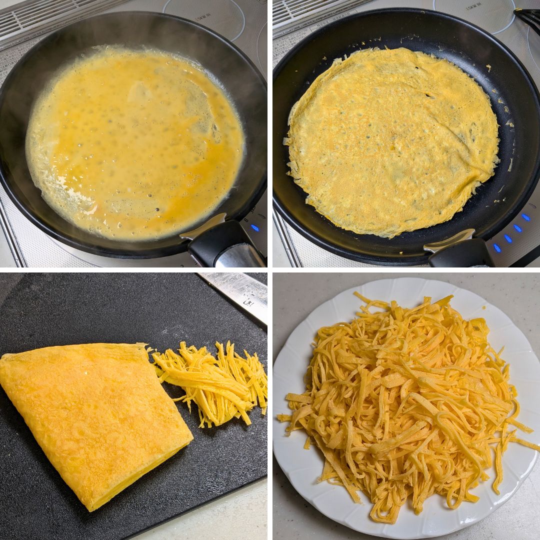 錦糸卵を作る工程