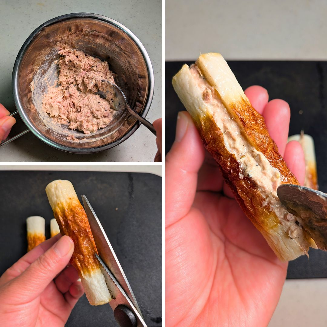 ちくわにツナマヨを詰める工程