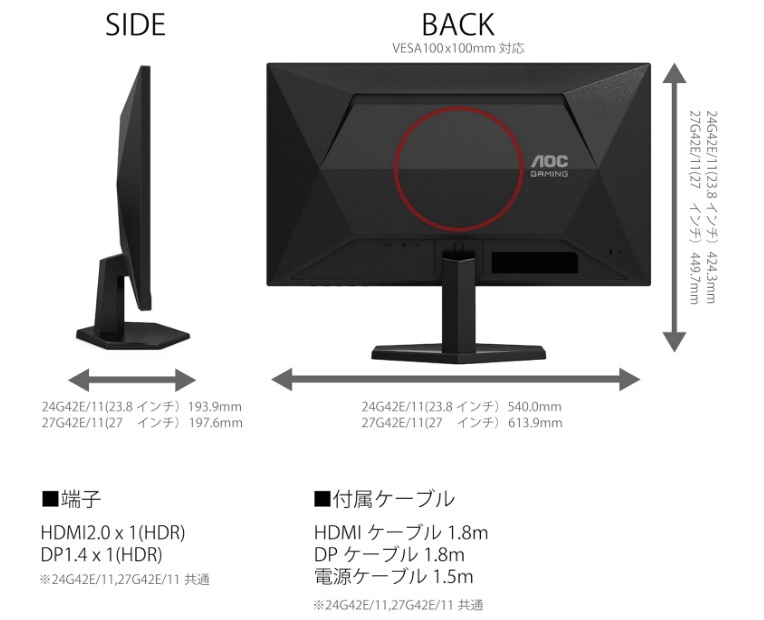 徹底レビュー】AOC ゲーミングモニター 24G42E/11, 23.8インチ：最大