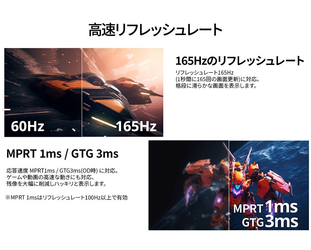 165Hz高速リフレッシュレート