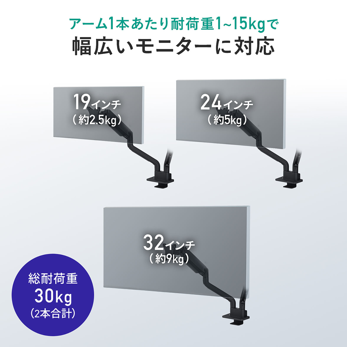 幅広いモニターサイズ対応
