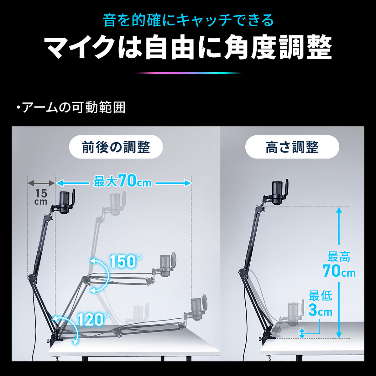 自由自在に調整可能なアームスタンド
