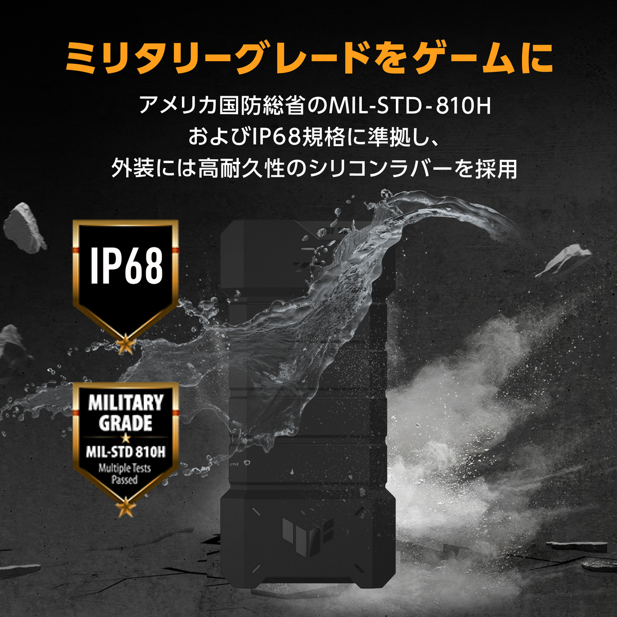 MIL-STD-810HおよびIP68準拠