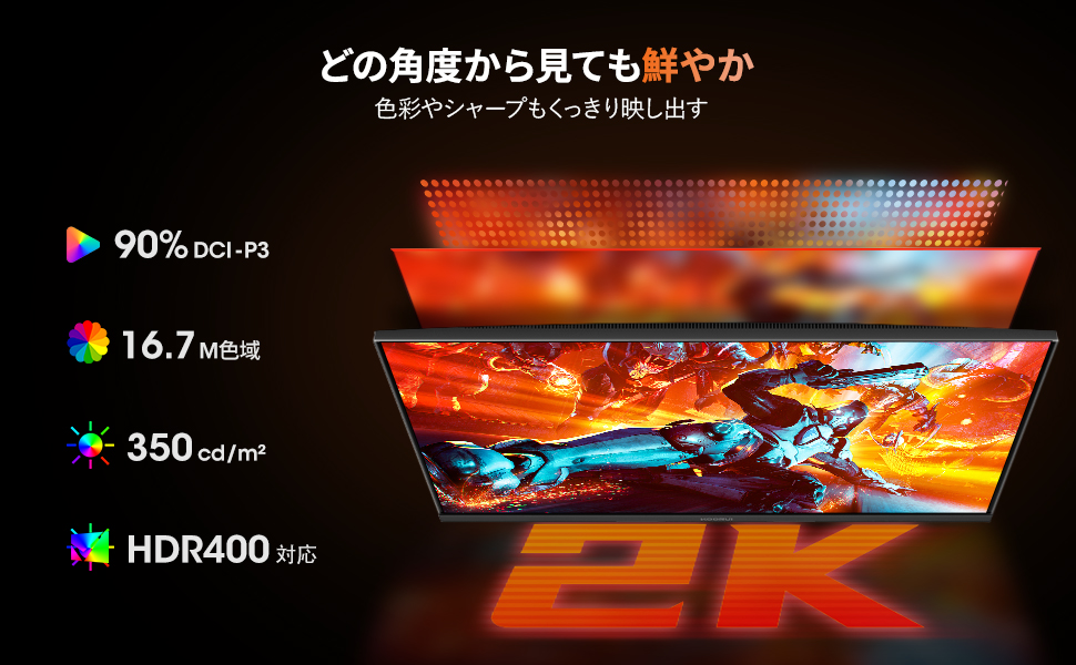 WQHD解像度と350cd/㎡の高輝度