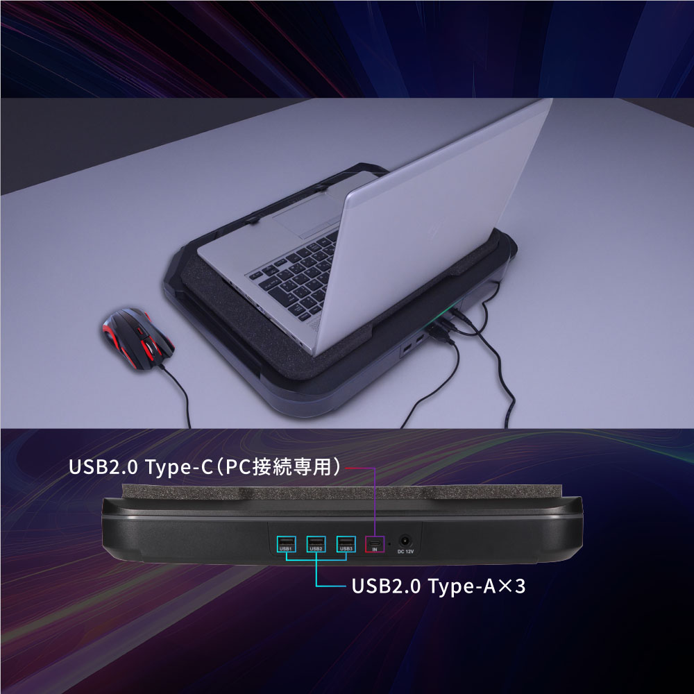 3ポートのUSB 2.0ハブ搭載