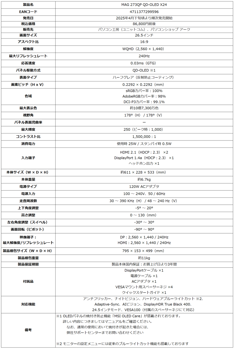 スペック表