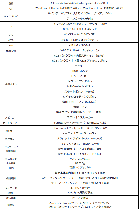 スペック表
