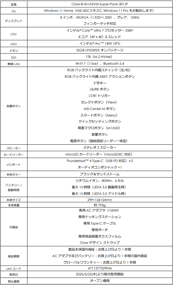 スペック表