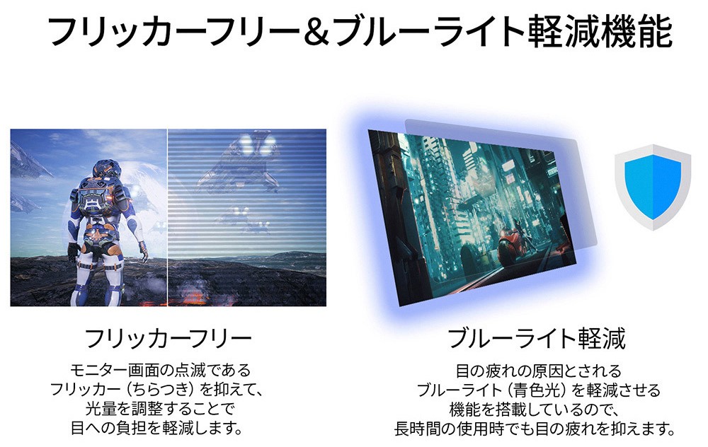 フリッカーフリーとブルーライト軽減モード