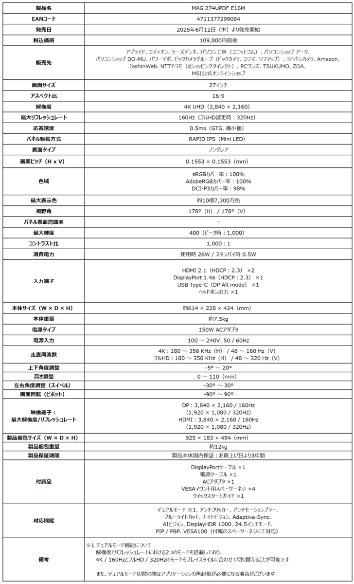 スペック表