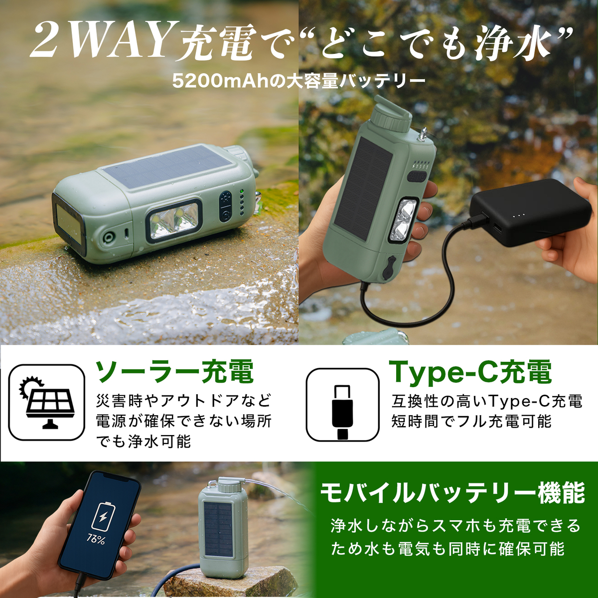 ソーラー充電＆モバイルバッテリー機能