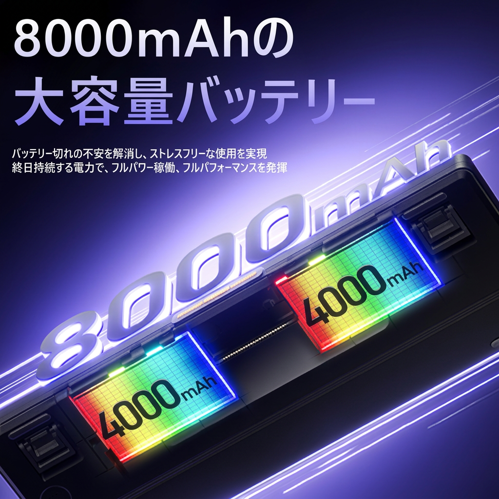 8000mAhの大容量バッテリー