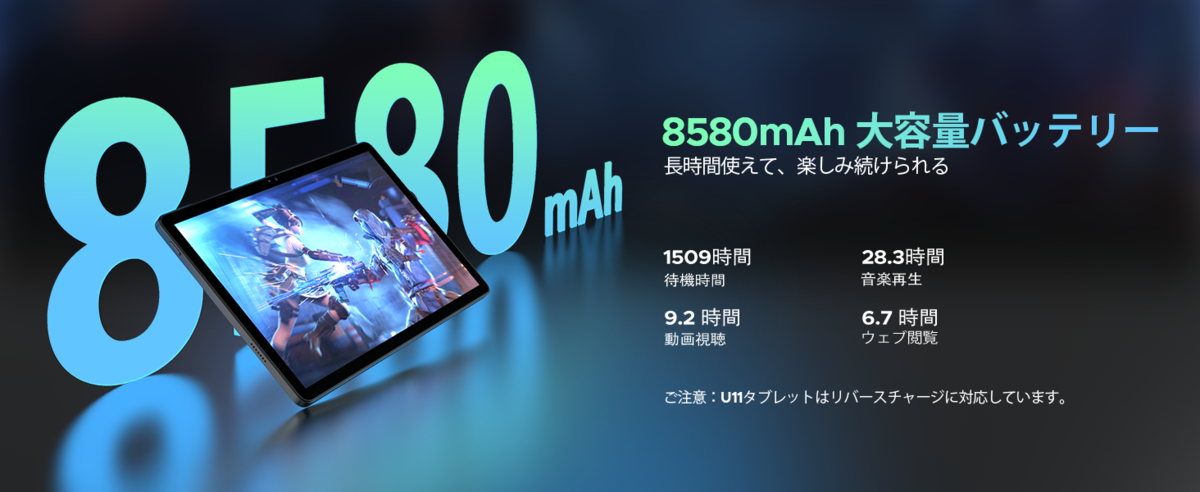8580mAhの大容量バッテリー