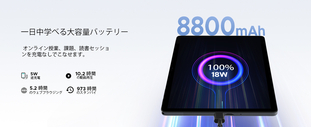 8800mAhの大容量バッテリー