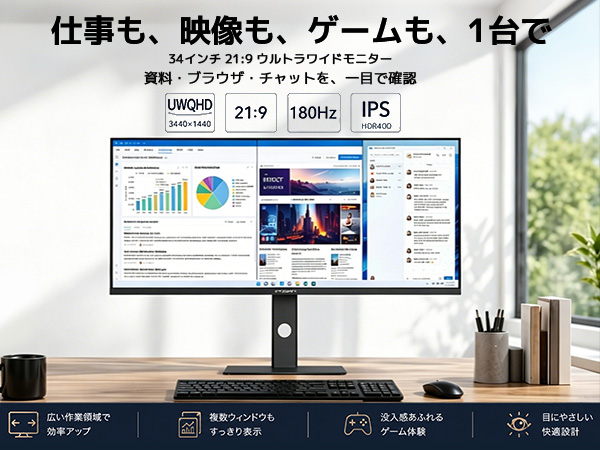 平面34インチ】INNOCN 34C1Rウルトラワイドモニターを解説！180Hz・IPS